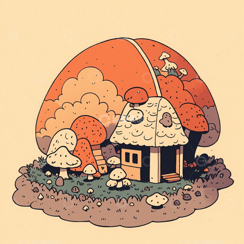 高清大图下载【趣麦麦图】插画蘑菇屋子