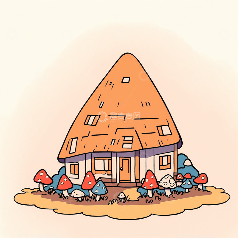 高清大图下载【趣麦麦图】插画蘑菇屋子1