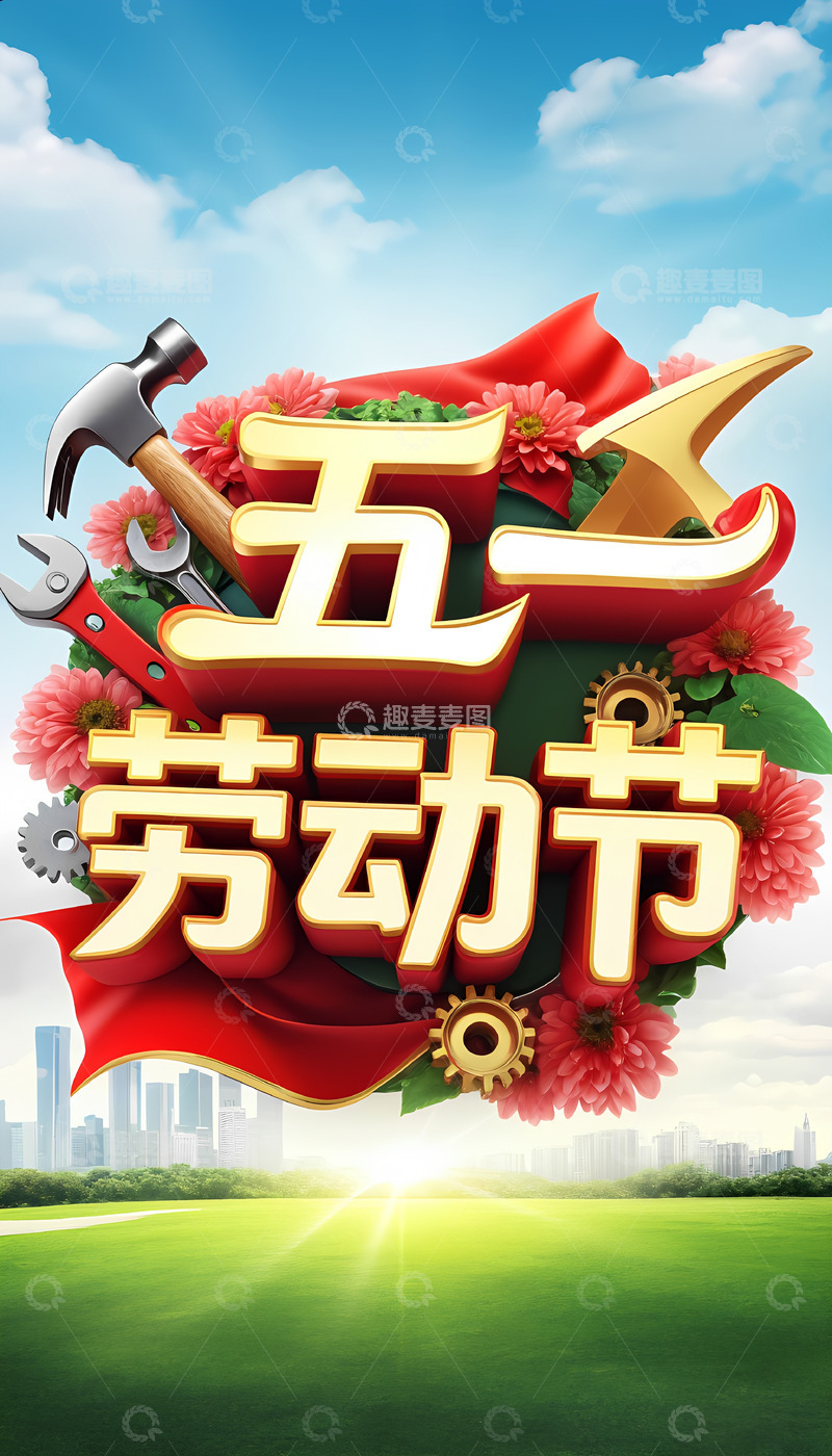 五一劳动节立体大字海报封面