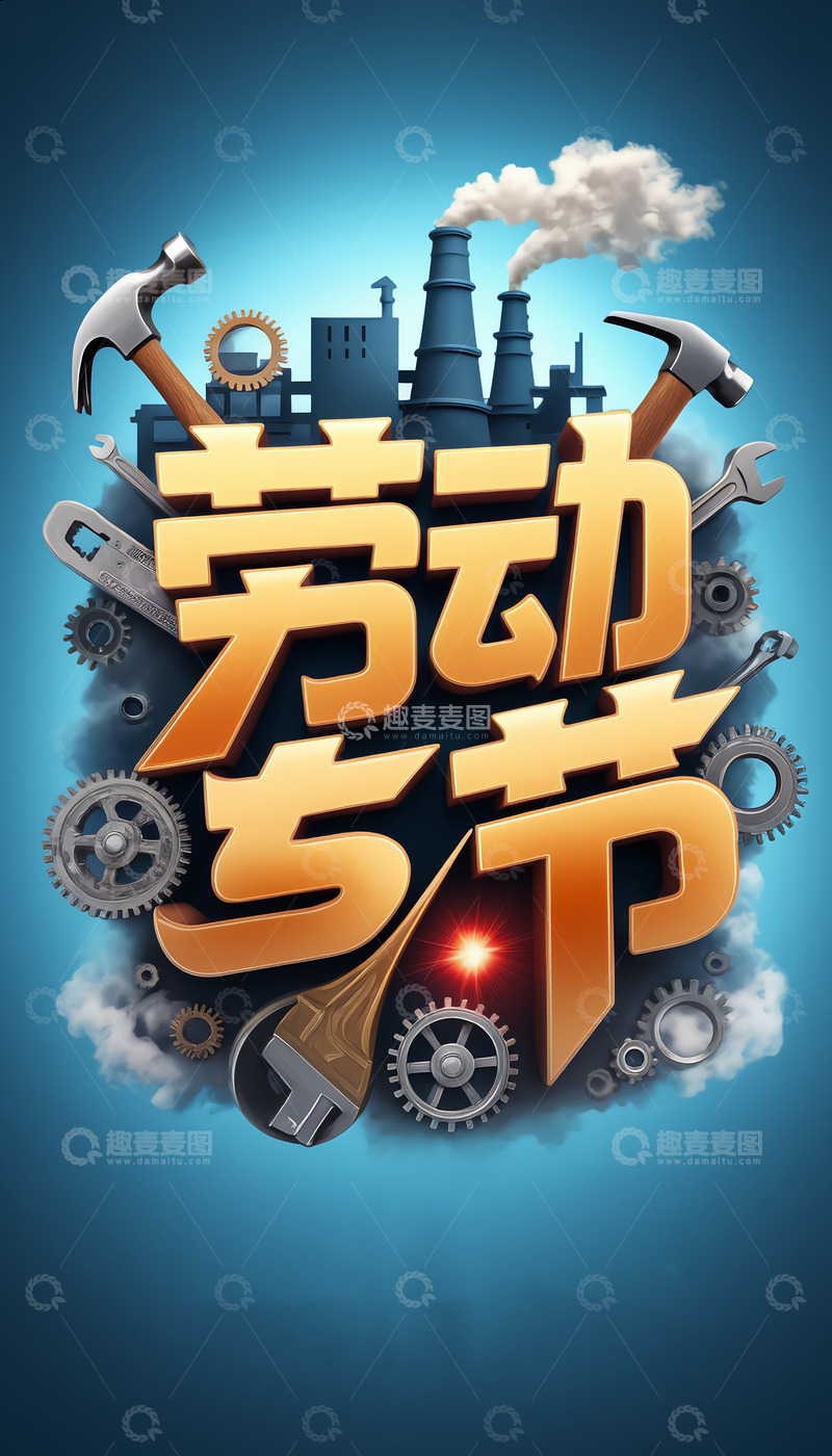 五一劳动节立体大字海报封面1