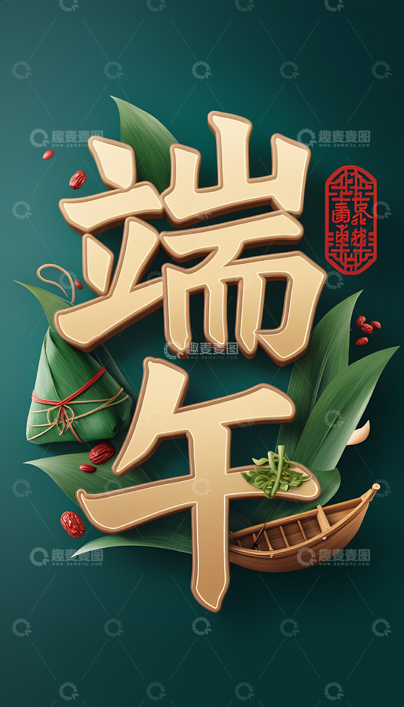 高清大图下载【趣麦麦图】端午节立体大字海报封面