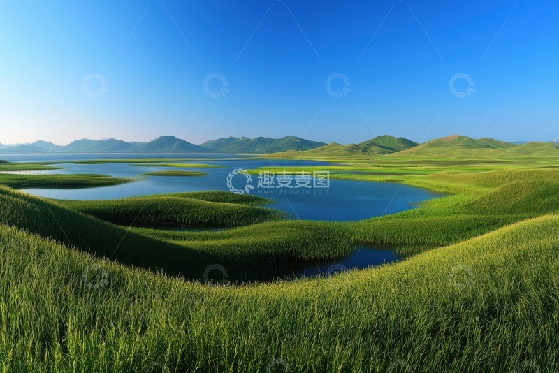 高清大图下载【趣麦麦图】草原上的水洼湖泊