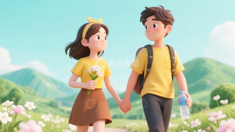 高清大图下载【趣麦麦图】春游踏青人物插画7