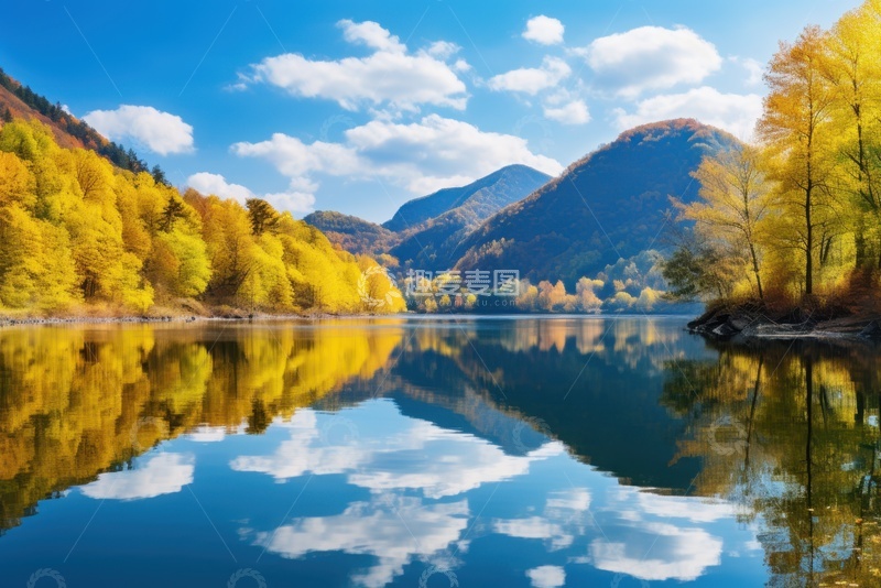 高清大图下载【趣麦麦图】秋季湖泊倒影