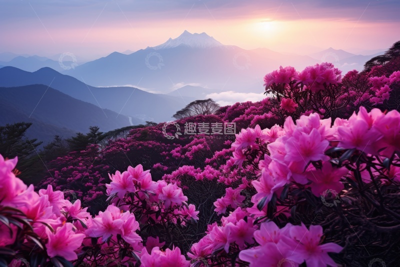 高清大图下载【趣麦麦图】山坡上的玫红色花朵