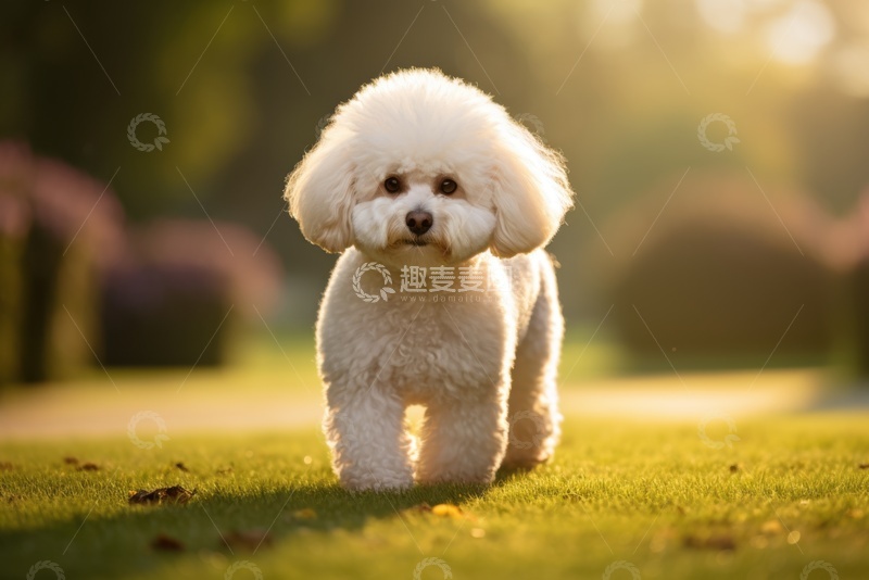 高清大图下载【趣麦麦图】站在草坪上的 一只小比熊