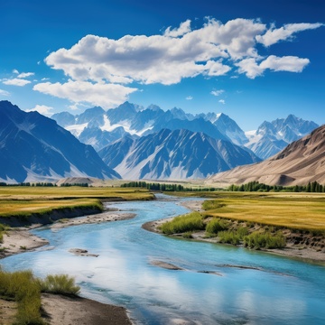 荒原上的河流远山