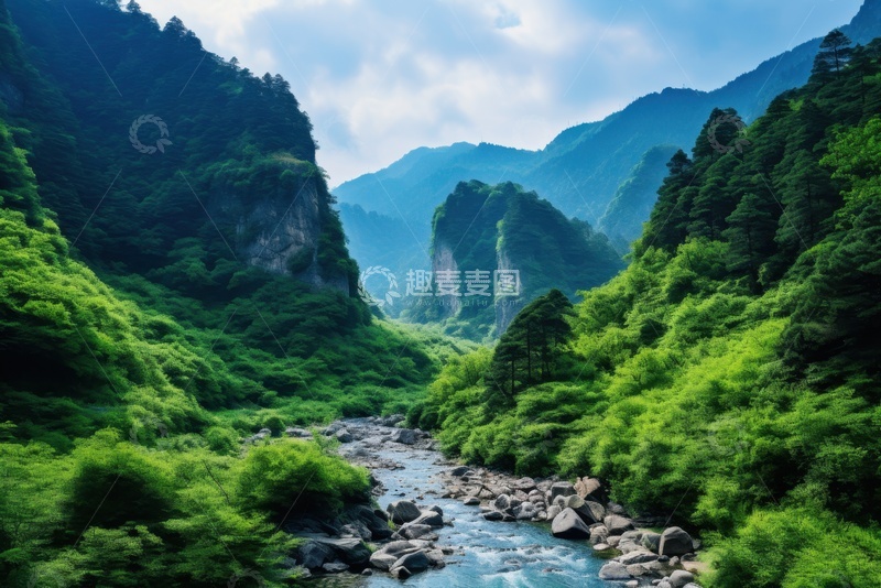 高清大图下载【趣麦麦图】高山绿地河流自然美景