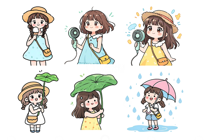 源文件下载【趣麦麦图】夏季卡通可爱女孩