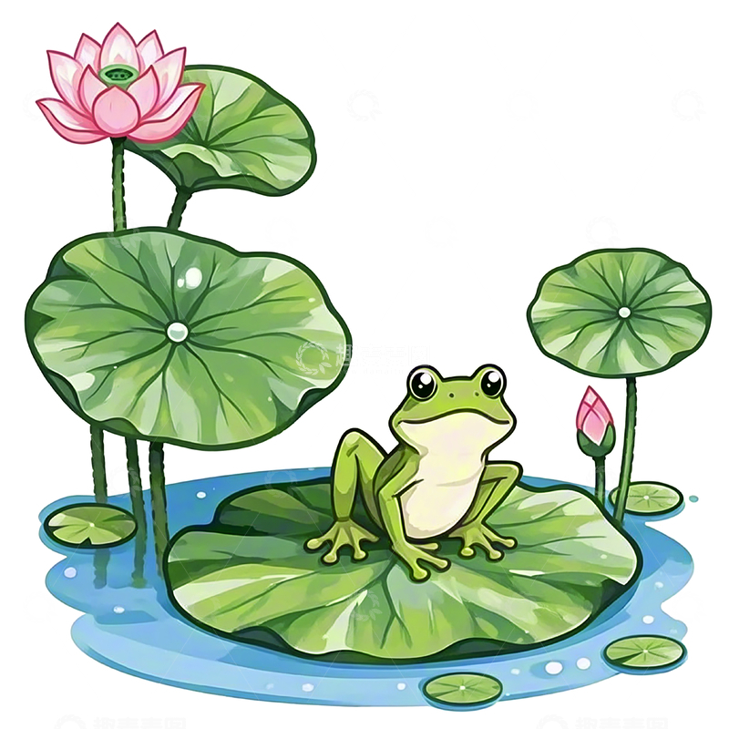 源文件下载【趣麦麦图】夏季卡通池塘荷叶青蛙
