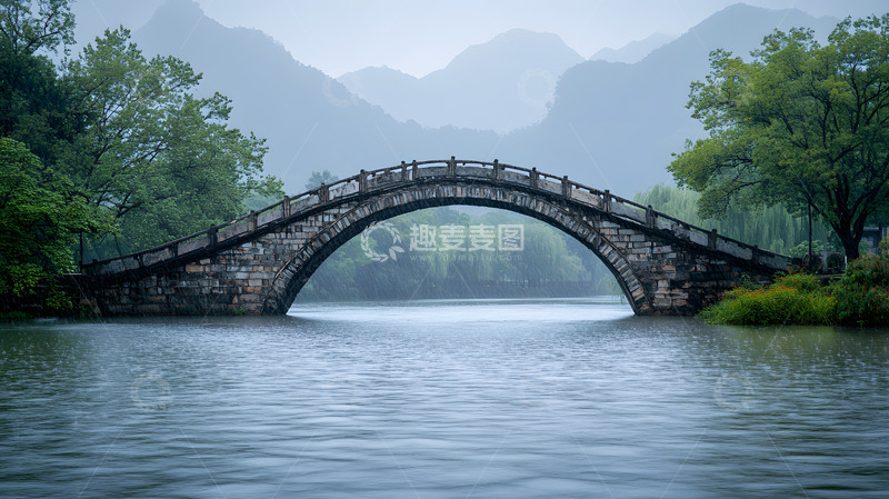 高清大图下载【趣麦麦图】春天山间的石拱桥2