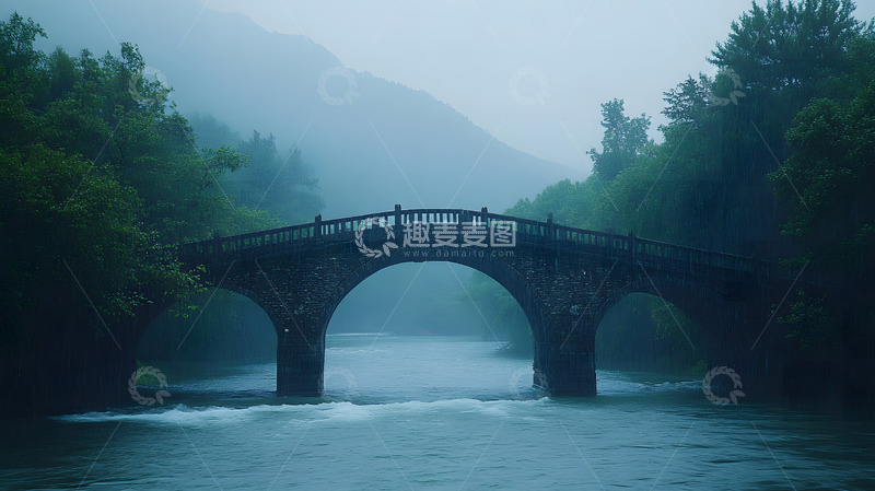 高清大图下载【趣麦麦图】春天山间的石拱桥