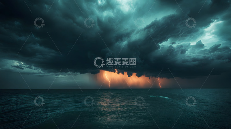 高清大图下载【趣麦麦图】海洋上的风浪雷电