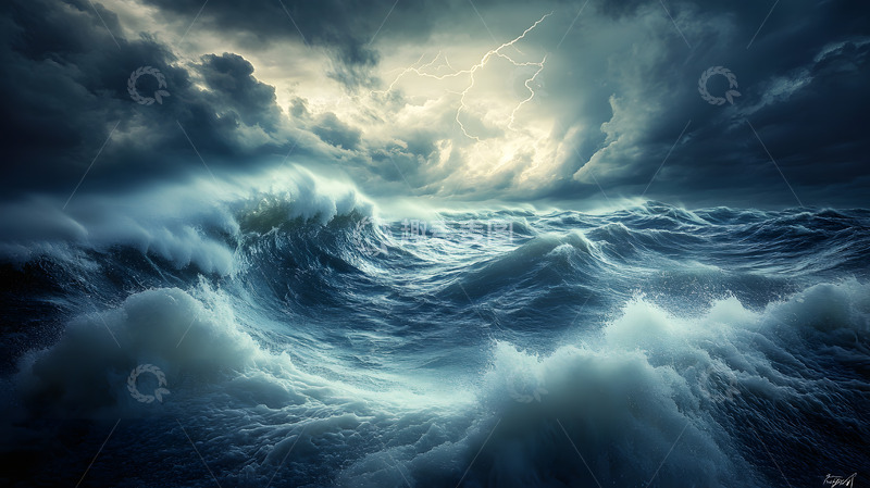 高清大图下载【趣麦麦图】海洋上的风浪雷电5