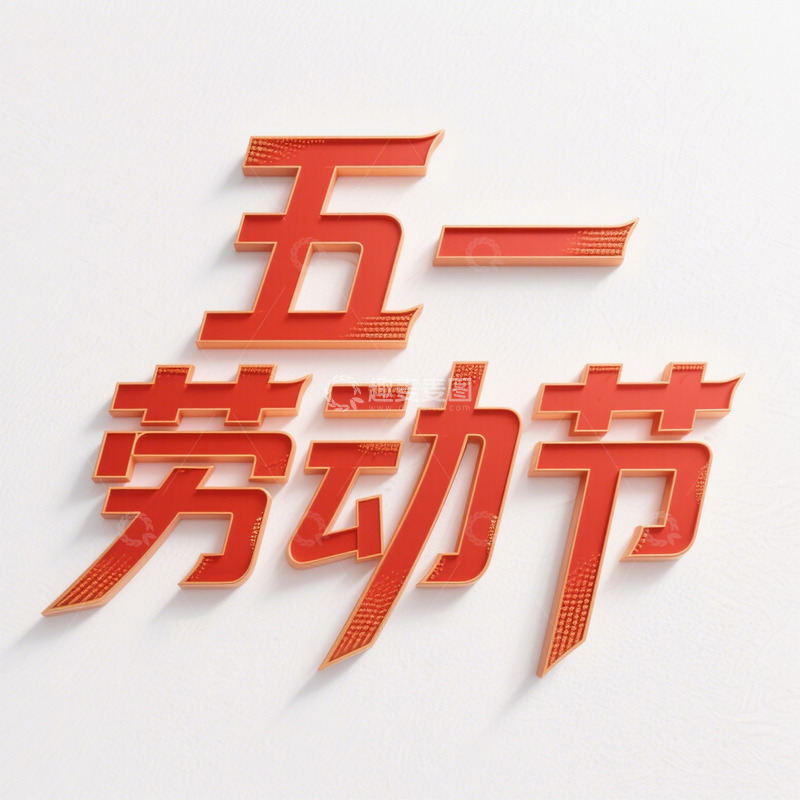 创意五一劳动节立体白底艺术字 