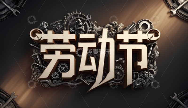 创意立体五一劳动节艺术字