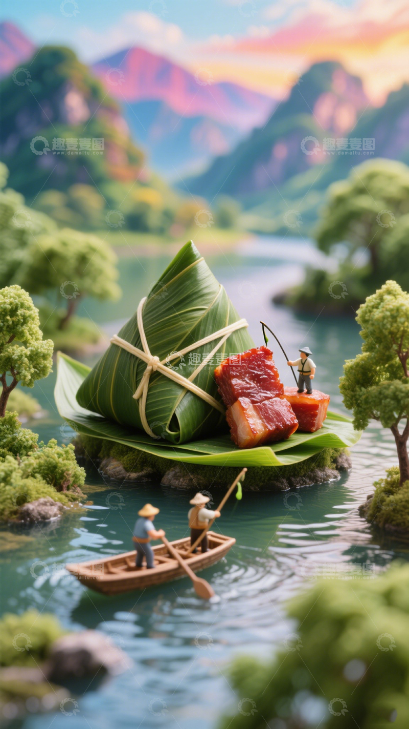 高清大图下载【趣麦麦图】粽子的微型场景
