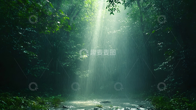 高清大图下载【趣麦麦图】下雨天的森林深处1