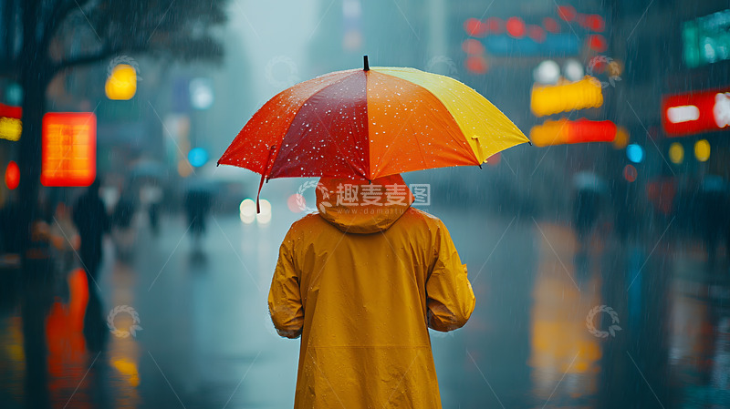 高清大图下载【趣麦麦图】城市雨天彩色雨伞背影