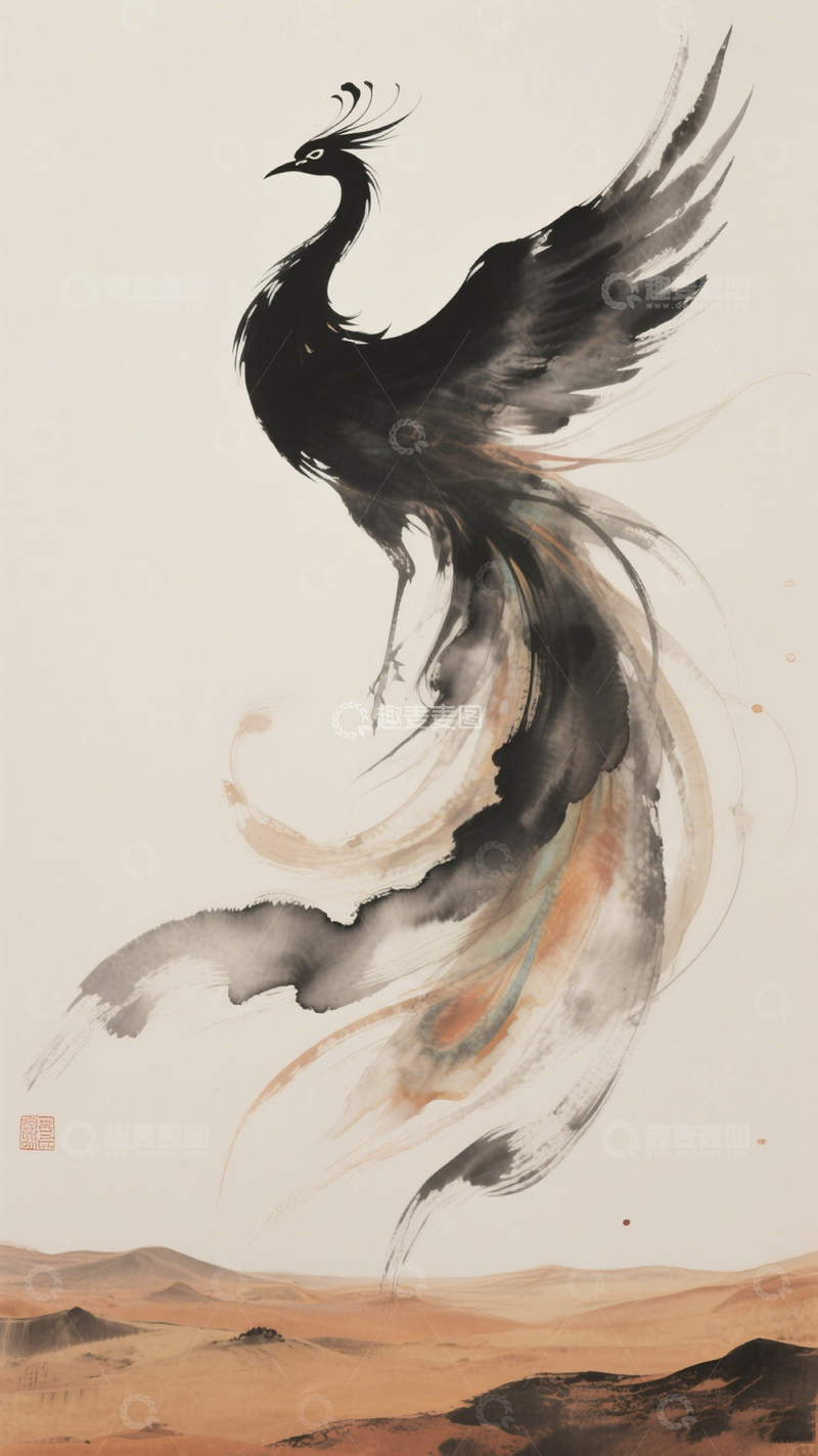 高清大图下载【趣麦麦图】晕染交融的凤凰剪影2