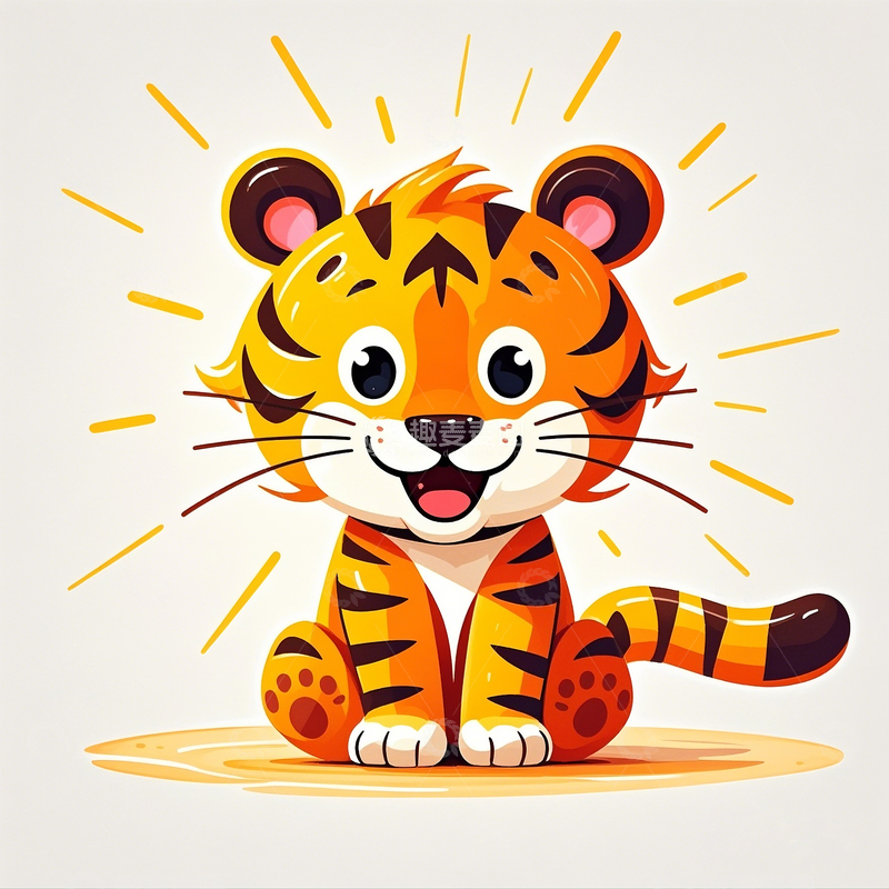 高清大图下载【趣麦麦图】Q版卡通手绘坐姿小老虎