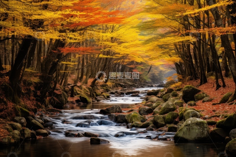 高清大图下载【趣麦麦图】秋季树林河流自然风景