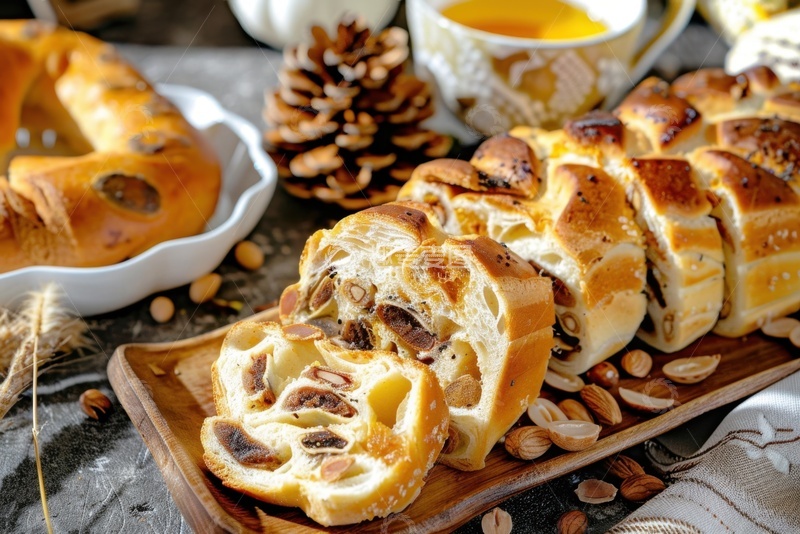 高清大图下载【趣麦麦图】一盘杏仁面包片