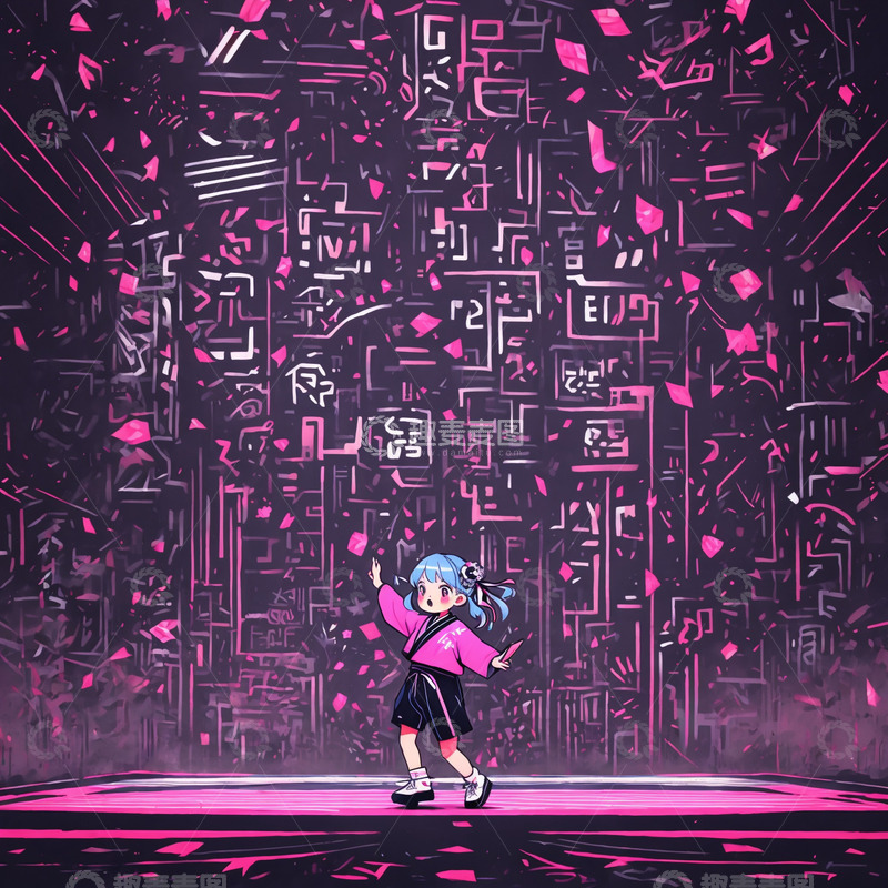 高清大图下载【趣麦麦图】书法彩带插画2