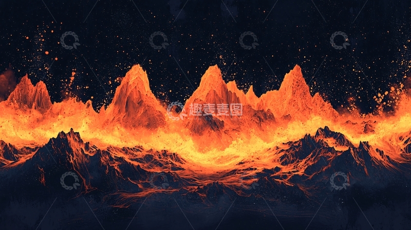 高清大图下载【趣麦麦图】燃烧的山脉与星空
