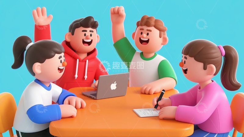 高清大图下载【趣麦麦图】围在一起学习讨论的扁平人物插画 