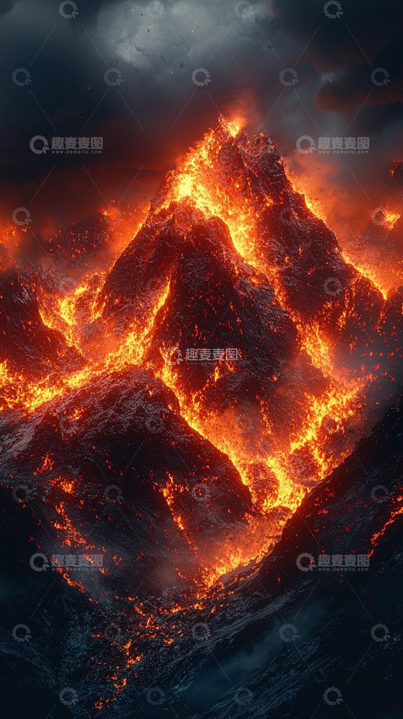高清大图下载【趣麦麦图】火山喷发岩浆四溅
