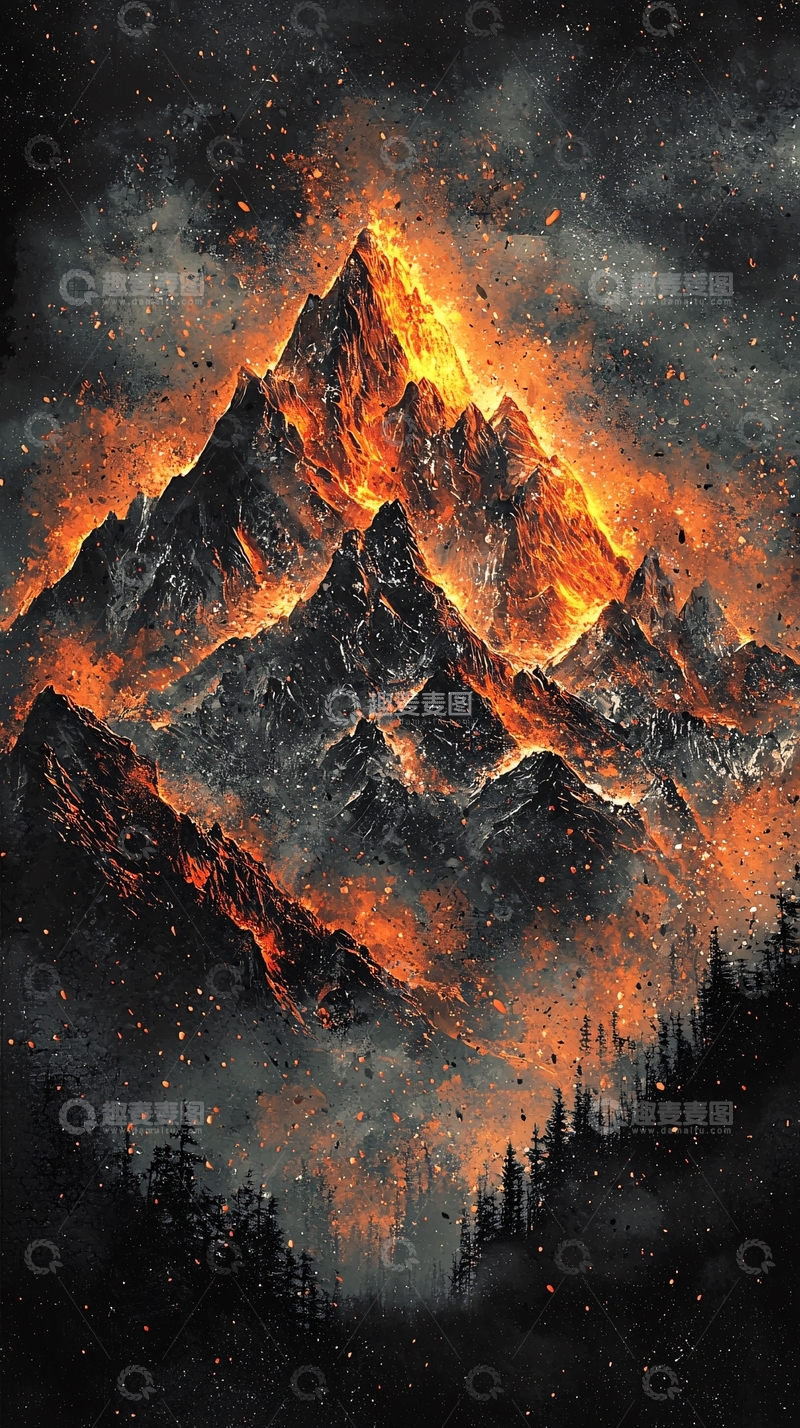 高清大图下载【趣麦麦图】燃烧的山峰高清图片