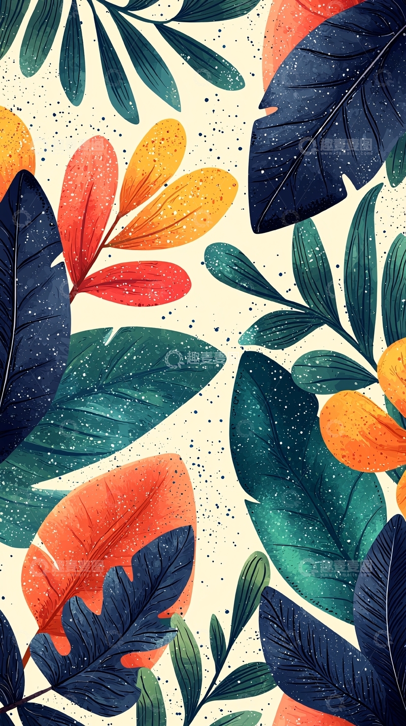 高清大图下载【趣麦麦图】彩色树叶的抽象插画