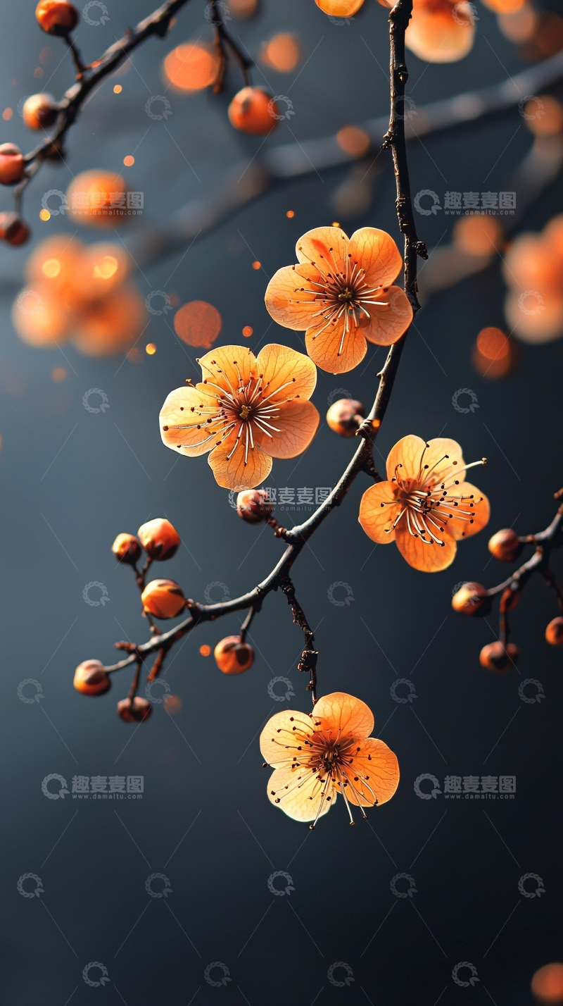 高清大图下载【趣麦麦图】金色花朵枝头绽放