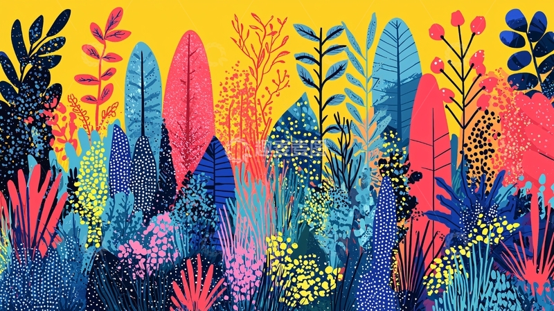 高清大图下载【趣麦麦图】彩色植物图案背景