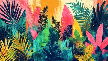 热带植物鲜艳色彩绘画