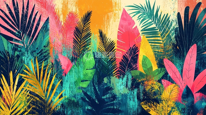 高清大图下载【趣麦麦图】热带植物鲜艳色彩绘画