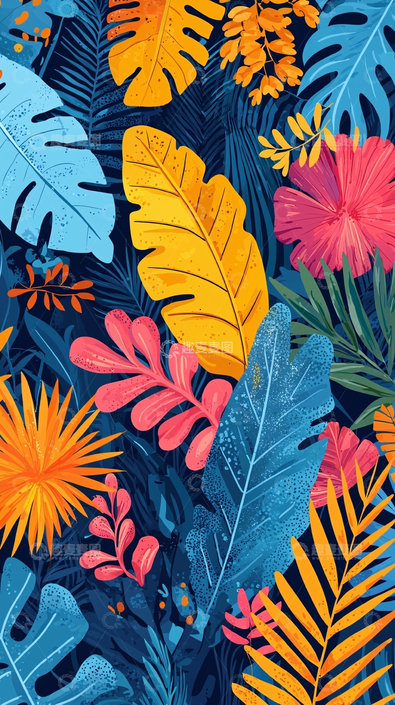 高清大图下载【趣麦麦图】热带雨林植物插画背景
