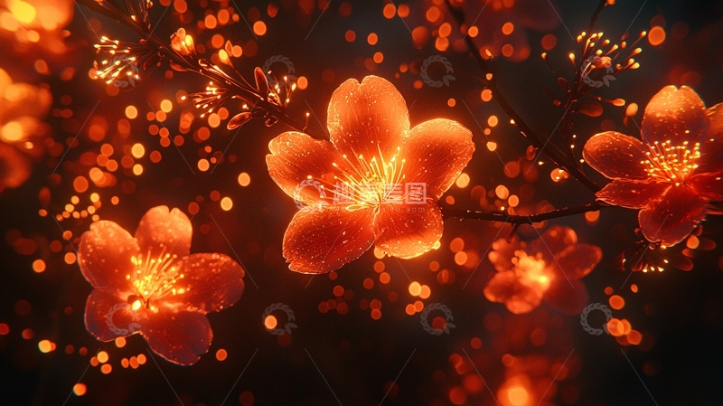 高清大图下载【趣麦麦图】-发光的花朵和闪烁的光点