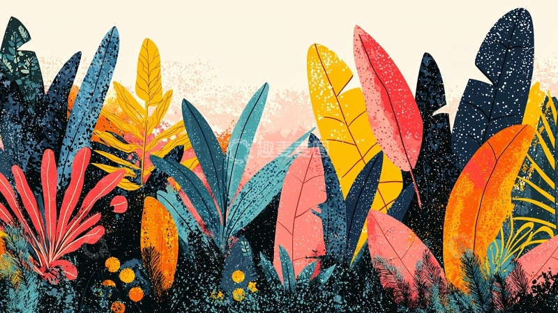 高清大图下载【趣麦麦图】彩色卡通热带植物图案