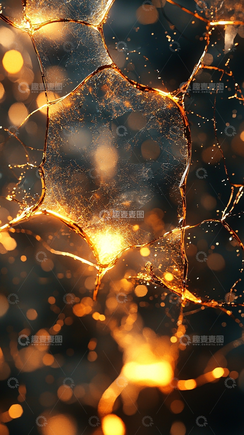 高清大图下载【趣麦麦图】裂纹玻璃金色光晕背景
