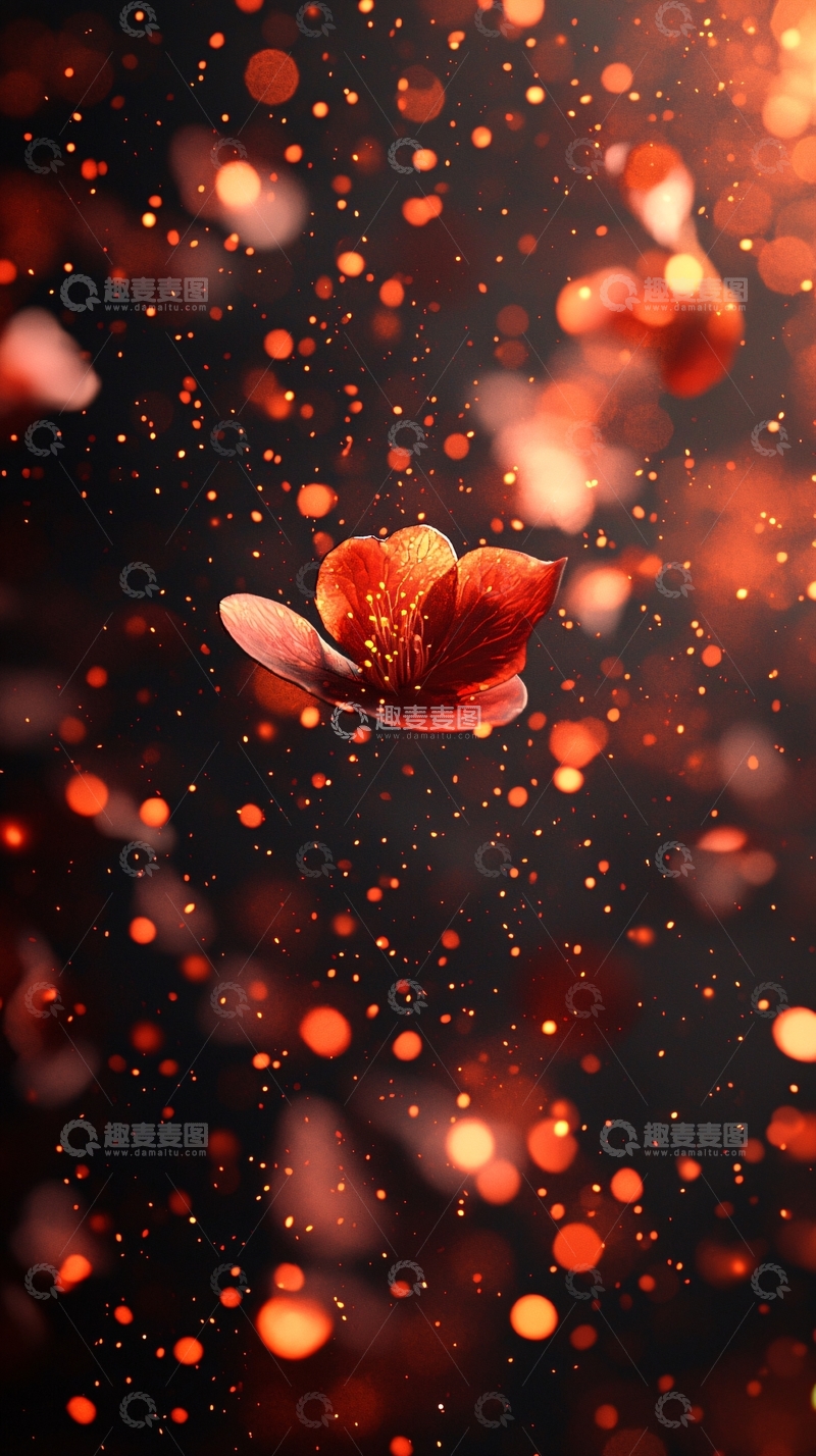 高清大图下载【趣麦麦图】红色花瓣漂浮闪光背景