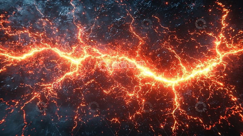 高清大图下载【趣麦麦图】闪电般的炽热岩浆裂缝