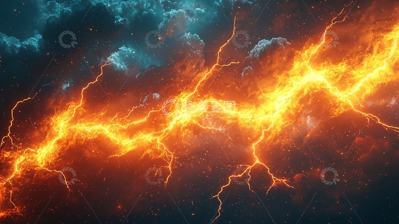 高清大图下载【趣麦麦图】橙色闪电穿梭于暴风云之间