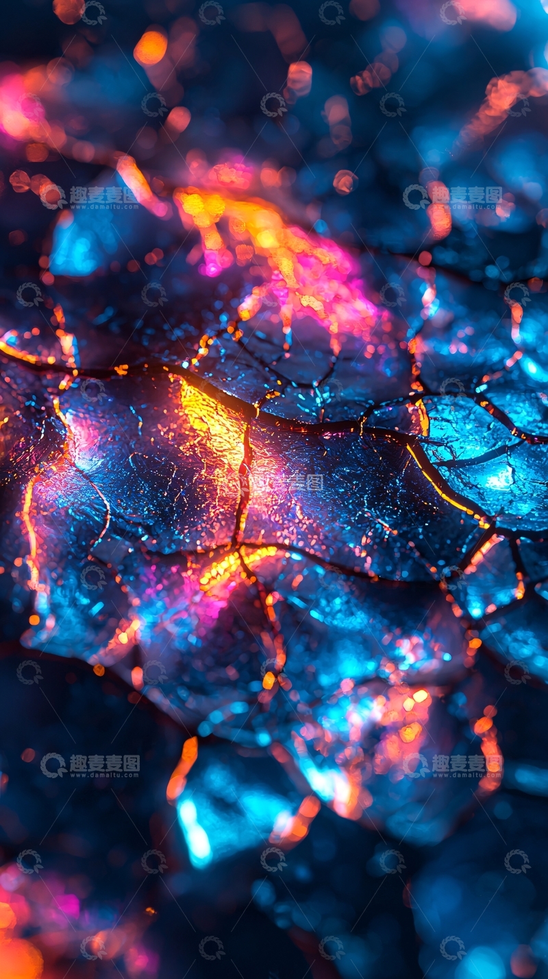 高清大图下载【趣麦麦图】裂纹中闪耀着霓虹光芒