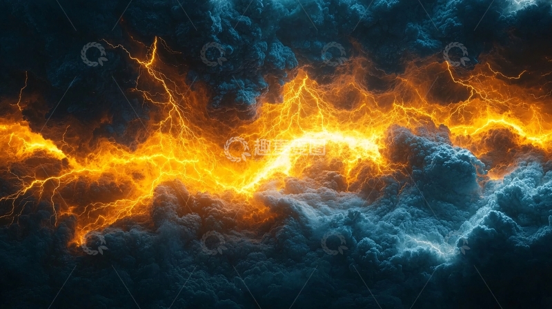 高清大图下载【趣麦麦图】金色闪电划破蓝黑色夜空