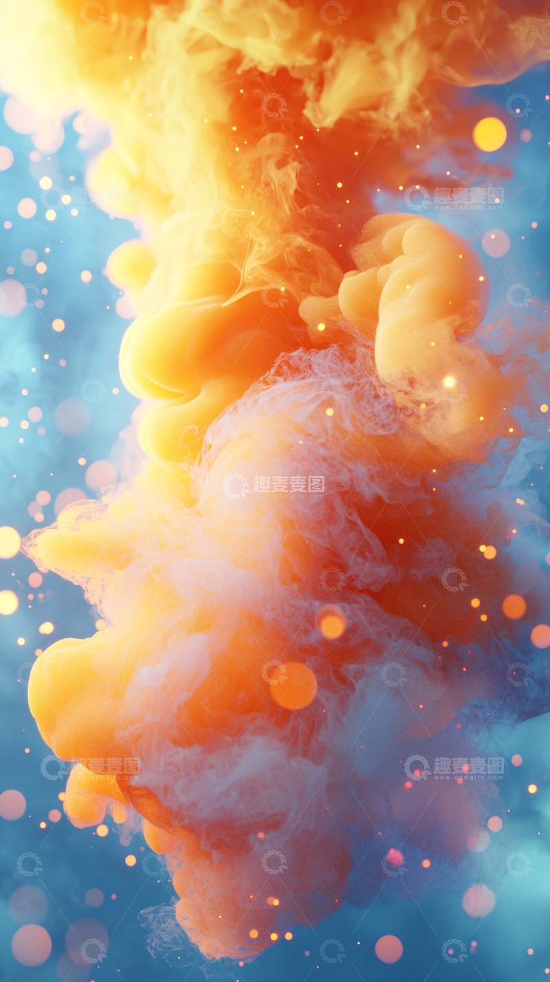 高清大图下载【趣麦麦图】橙色烟雾在蓝色背景中流动