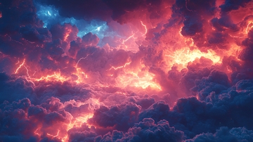 壮丽的红色闪电云