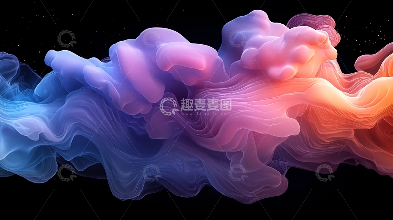 高清大图下载【趣麦麦图】彩色烟雾在黑色背景上流动