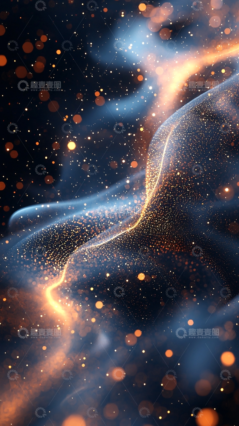 高清大图下载【趣麦麦图】金色光线在蓝色背景中流动